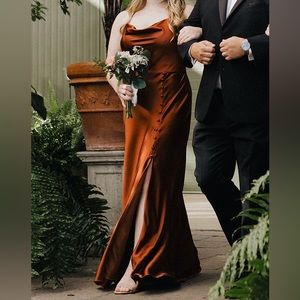 Revelry Billie Satin Dress - Rust - Size 12 Petite